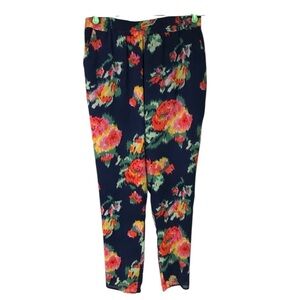 Joie S silk floral pants navy blue